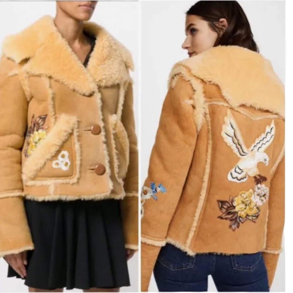 Coach 1941 Eagle Raggedy Shearling Lamb Leather Jacket/Coat In Toffe Embroidered